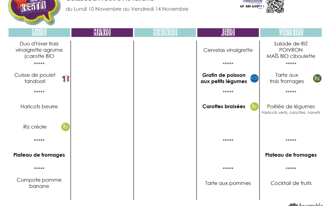 Menu du 10 au 14 novembre