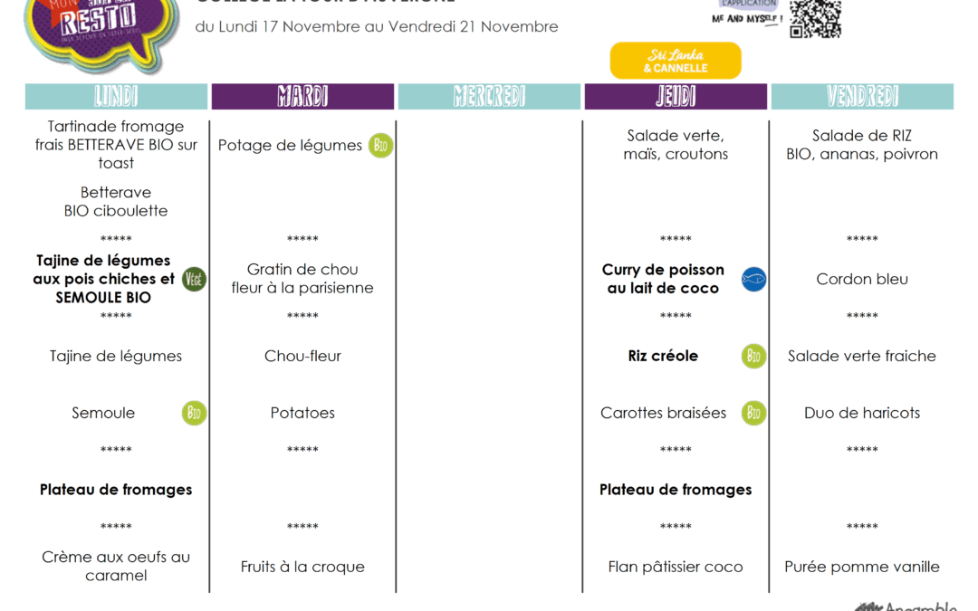 Menu du 17 au 21 novembre