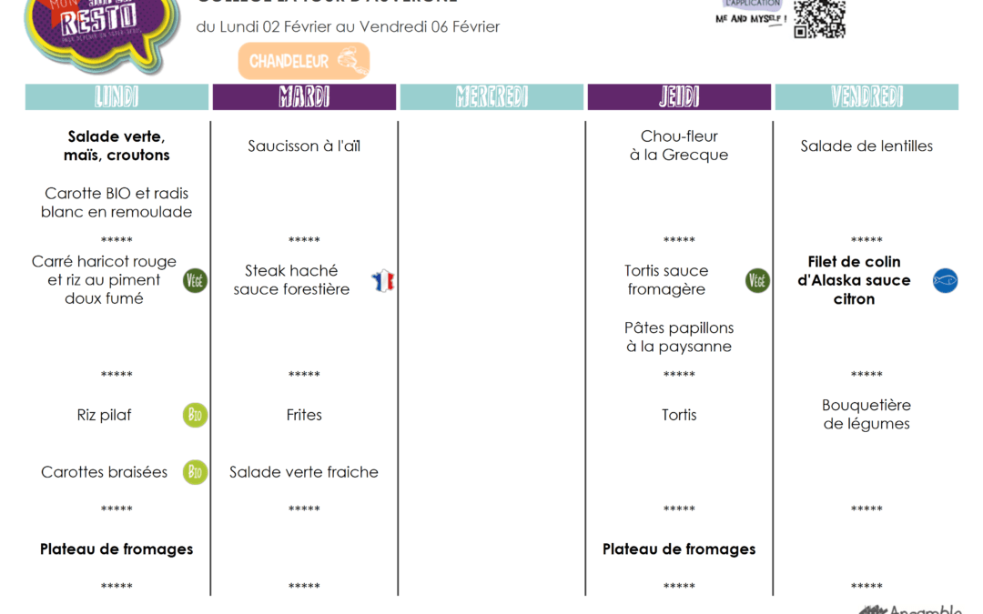 Menu du 02 au 06 février